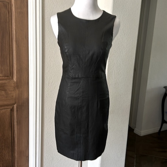 Milly Black Leather Dress LBD Designer Wool USA Size 2  Date Night Lamb Stretch - Picture 12 of 12